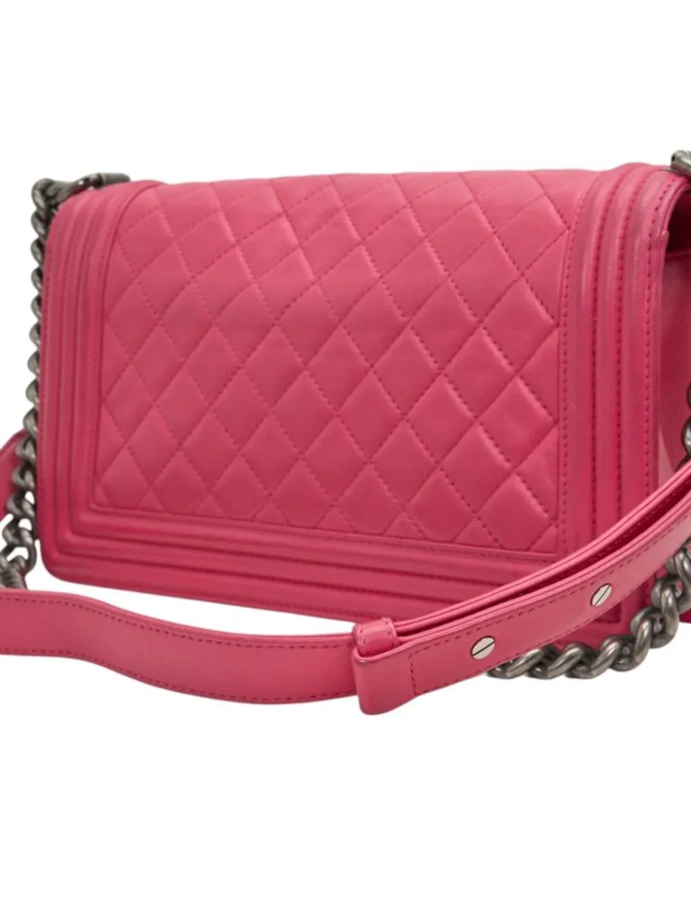 Chanel Pink Lambskin Quilted Medium Boy Bag Ruthenium Hardware